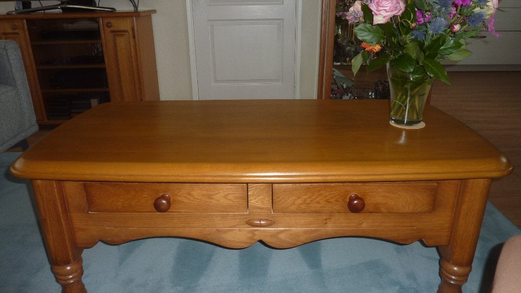 mooie eiken patine salontafel, Ophalen, Rechthoekig, 100 tot 150 cm, 50 tot 100 cm