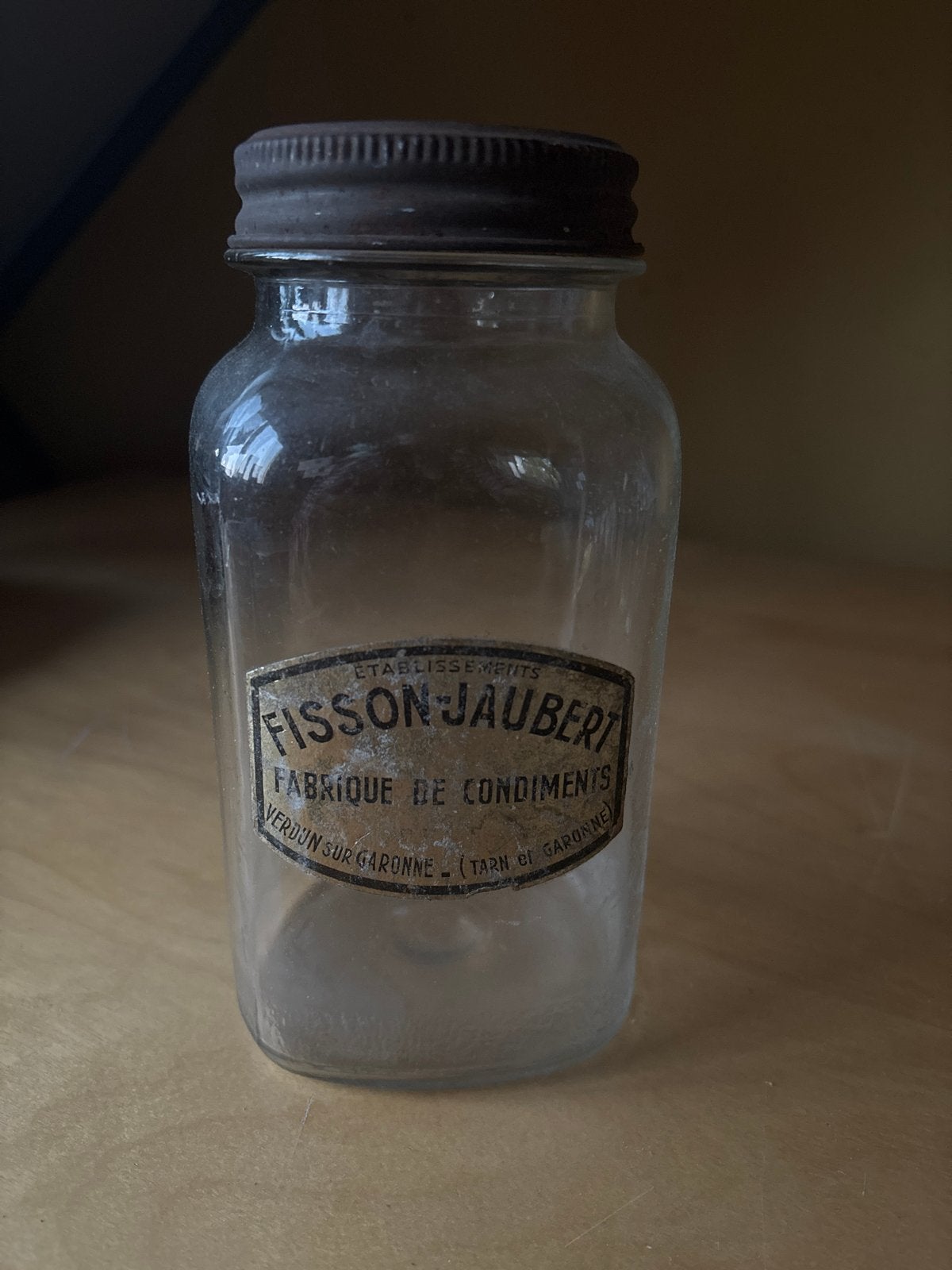 Vintage Fisson-Jaubert Condiment Potje met Metalen Deksel, Ophalen of Verzenden