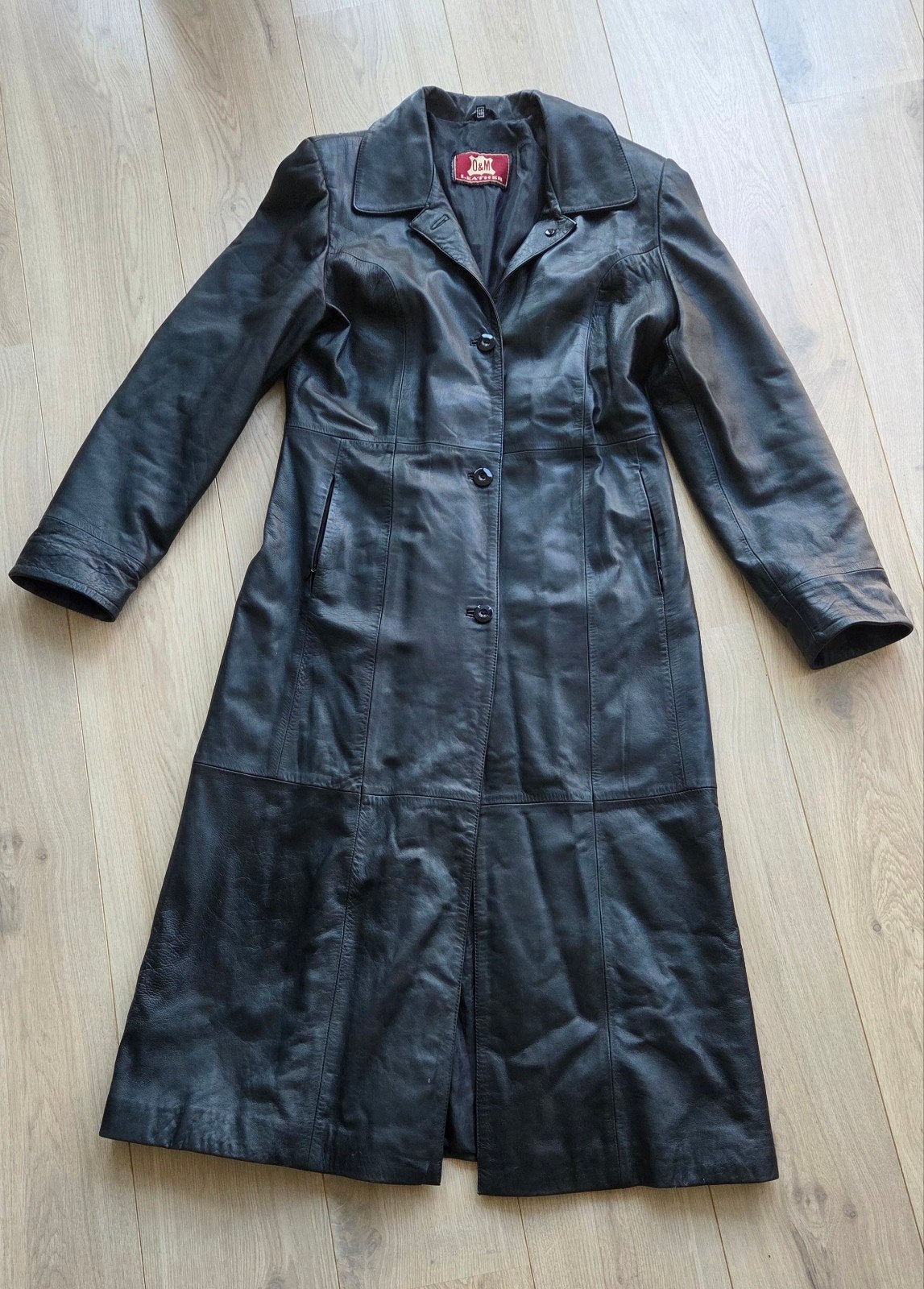 Lange leren jas maat 46, Kleding | Dames, Ophalen of Verzenden, Maat 46/48 (XL) of groter, Zwart