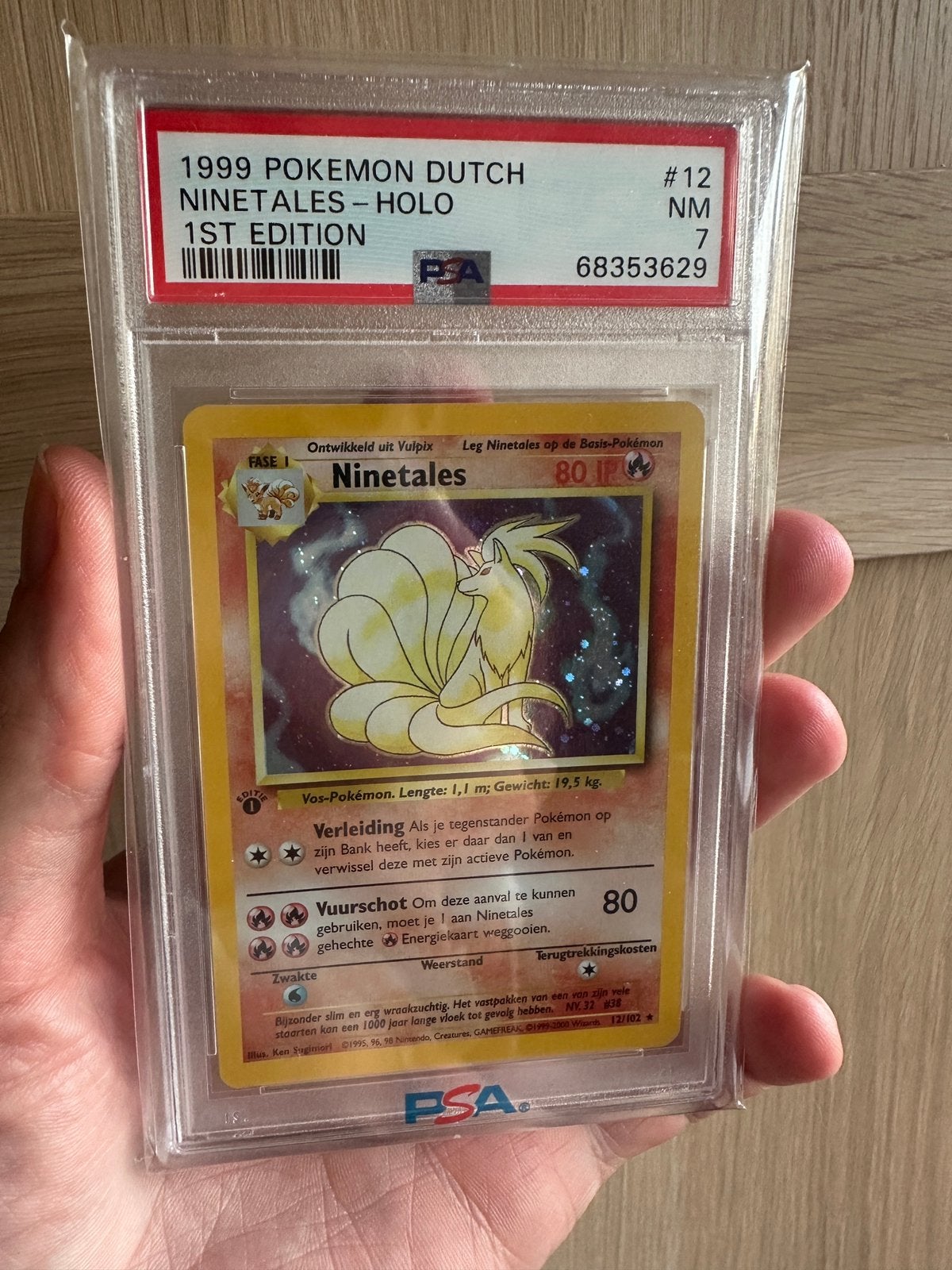 Ninetales holo 1st edition - PSA 7 - base set dutch 1999, Ophalen of Verzenden, Zo goed als nieuw