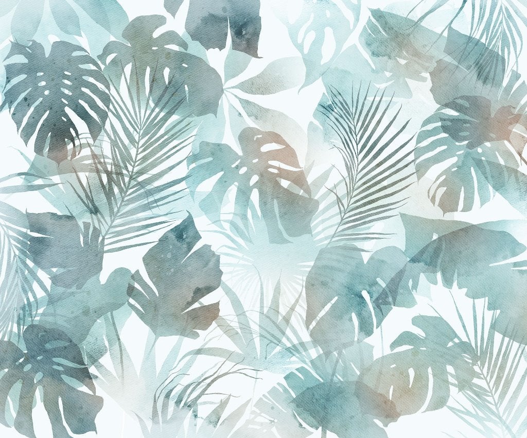 Jungle Bladeren vliesbehang Aqua Flora - Muurdeco4kids, Verzenden, Fotobehang