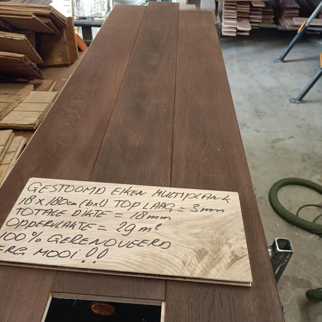 GESTOOMD eiken houten vloer, 29m opp 18cm br 100% refurbishe, Ophalen, Vloerdelen of -planken, Zo goed als nieuw, 10 m² of meer