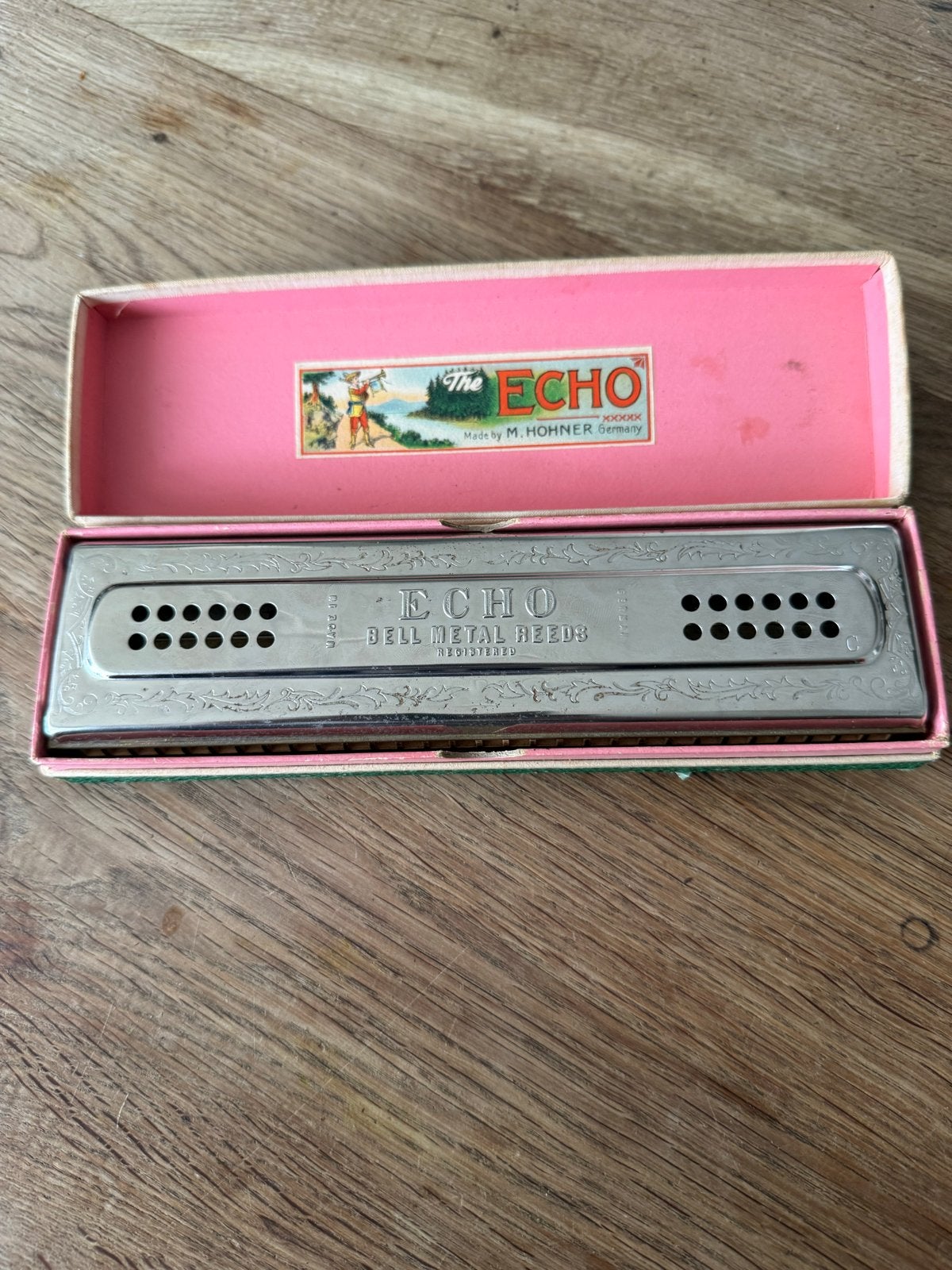 Hohner The Echo mondharmonica met doosje, Gebruikt, Overige typen, Ophalen of Verzenden, Met koffer of doosje