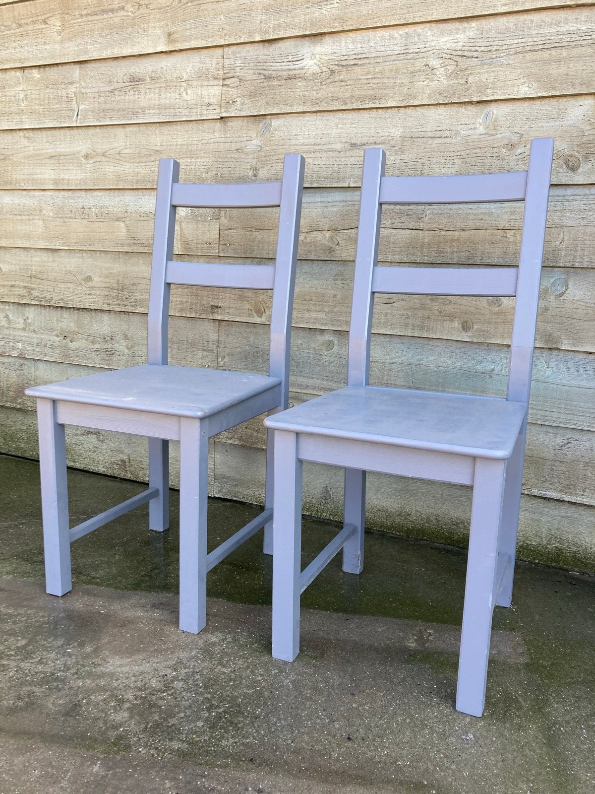 Set van 2 grijze houten stoelen landelijk decoratief, Ophalen, Gebruikt, Twee, Grijs