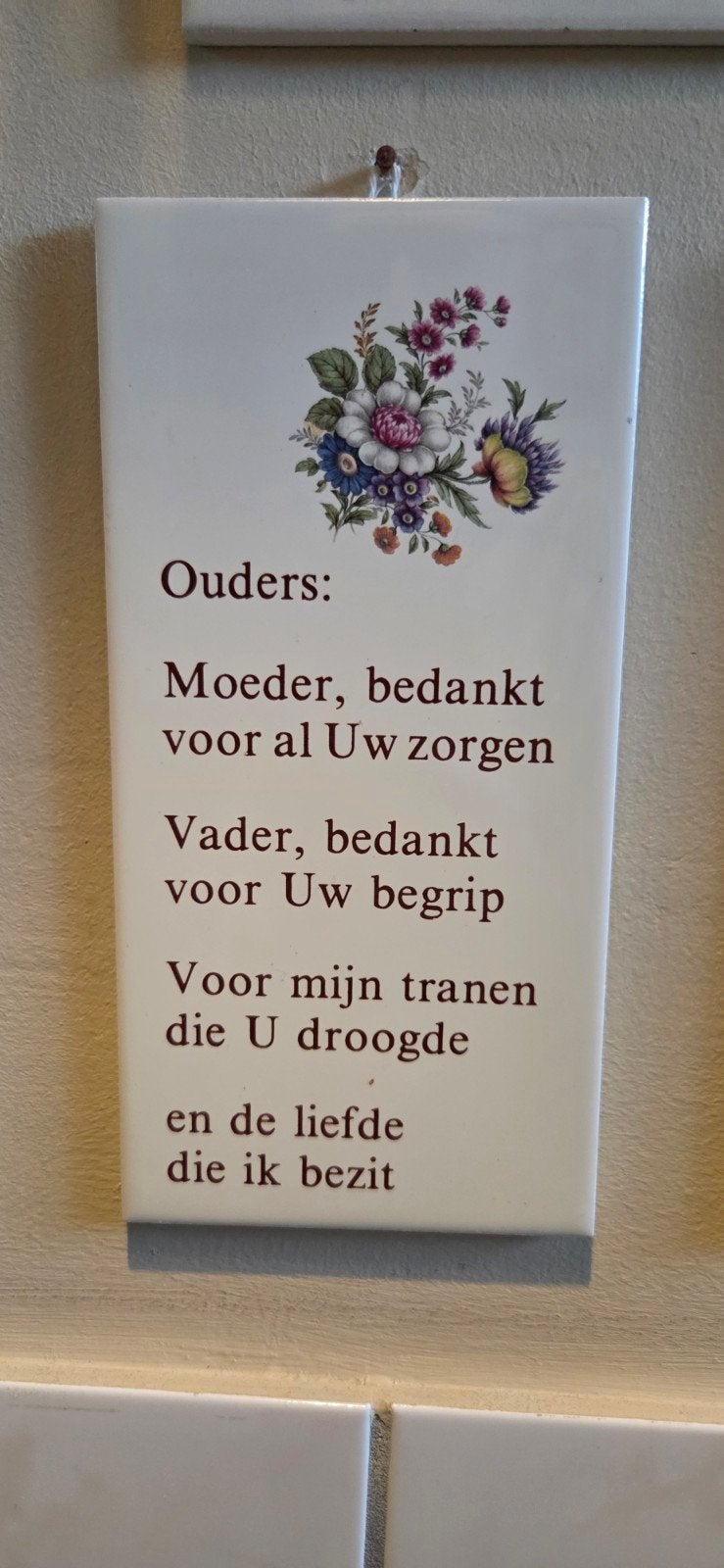 Tegel 'Ouders' met bloemen - Bedankje voor Moeder en Vader, Ophalen of Verzenden