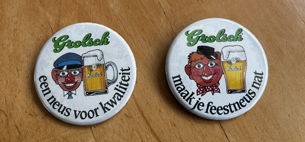 Buttons carnaval grolsch bier, Ophalen of Verzenden, Zo goed als nieuw, Overige onderwerpen, Button