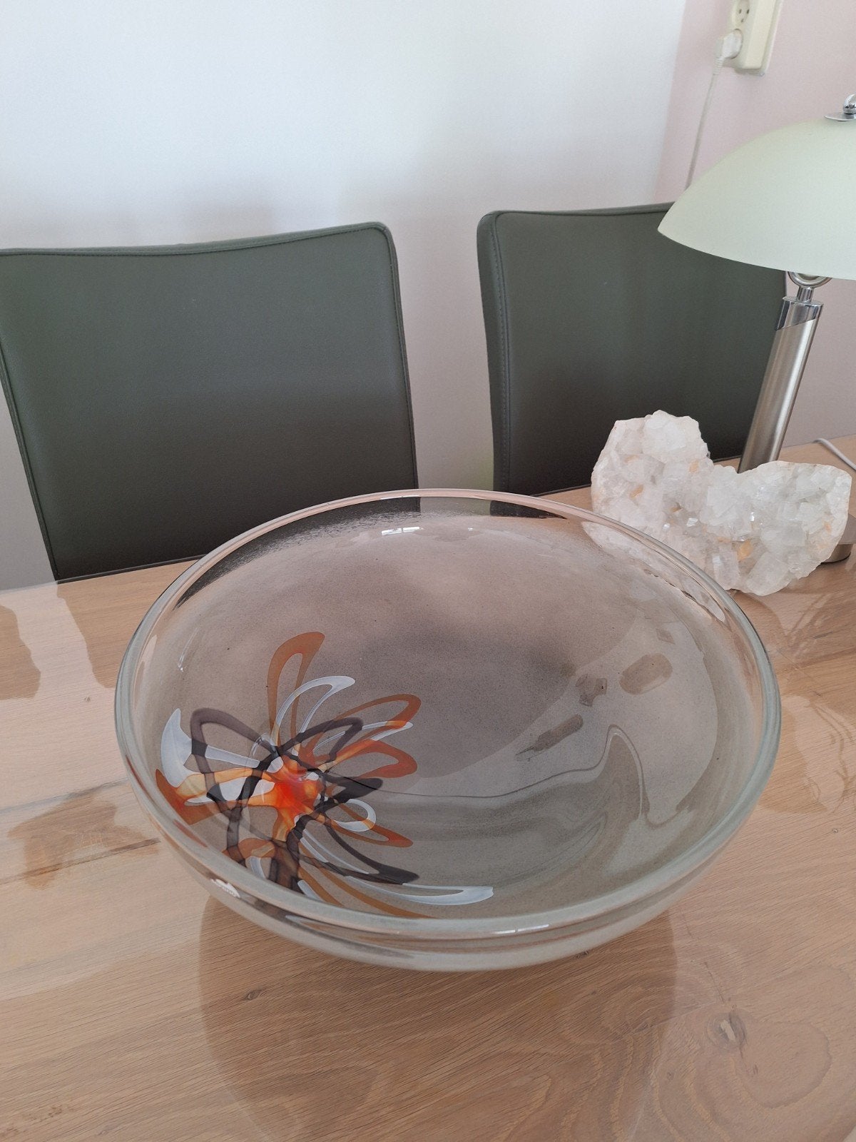 Grote glazen schaal met abstract design - Sereno, Gebruikt, Schaal, Rond, Ophalen of Verzenden