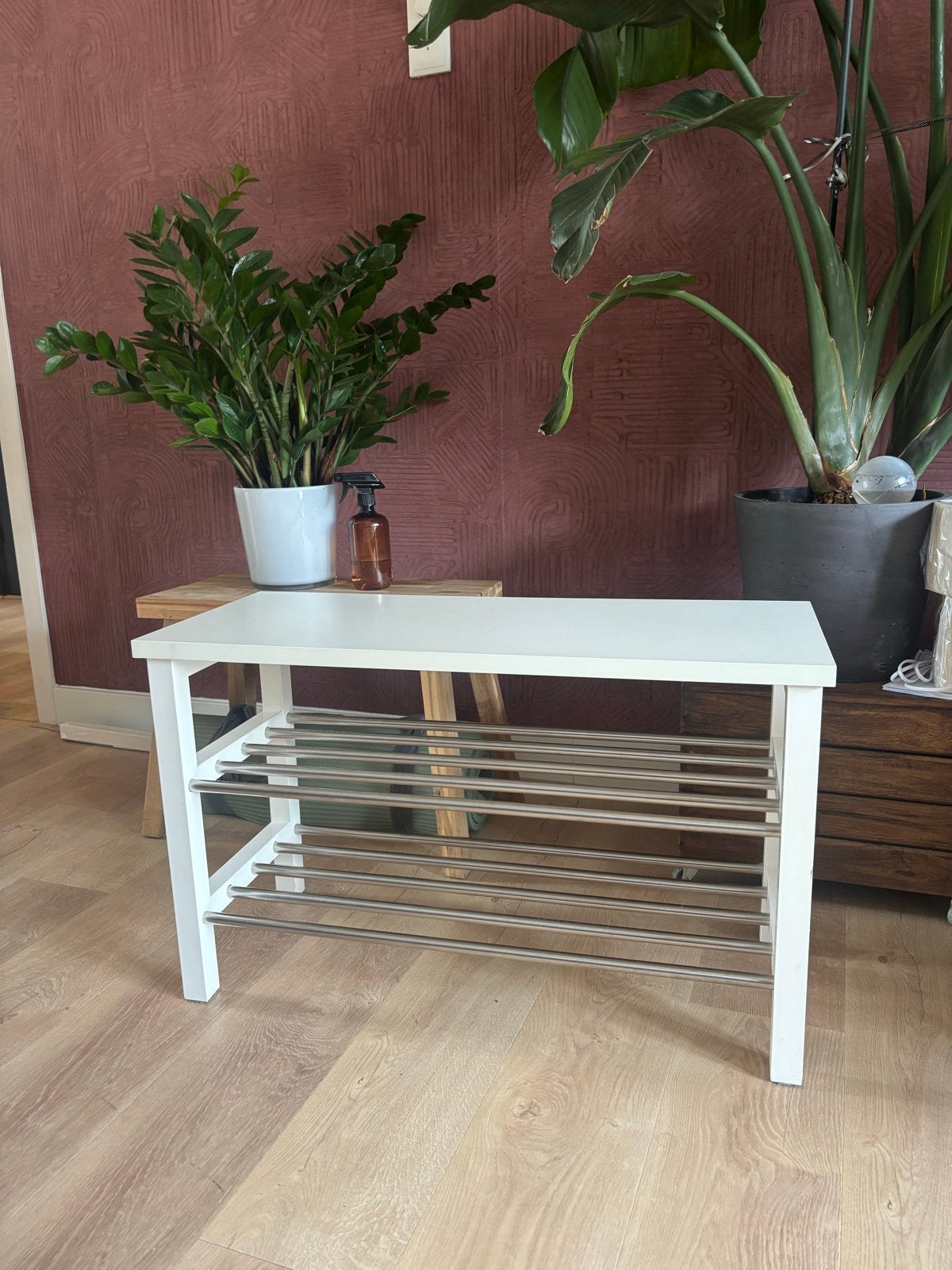 IKEA TJUSIG schoenenrek met bank, wit, Ophalen, Zo goed als nieuw