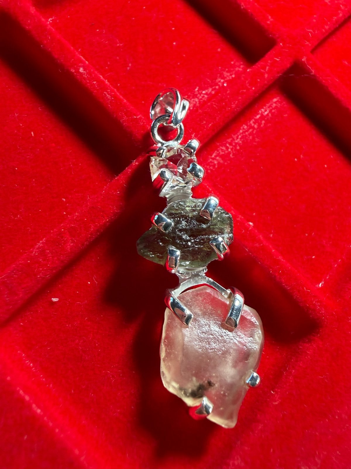 Herkimer Diamant Moldaviet Libisch Glas 925 Zilver Hanger, Ophalen, Nieuw