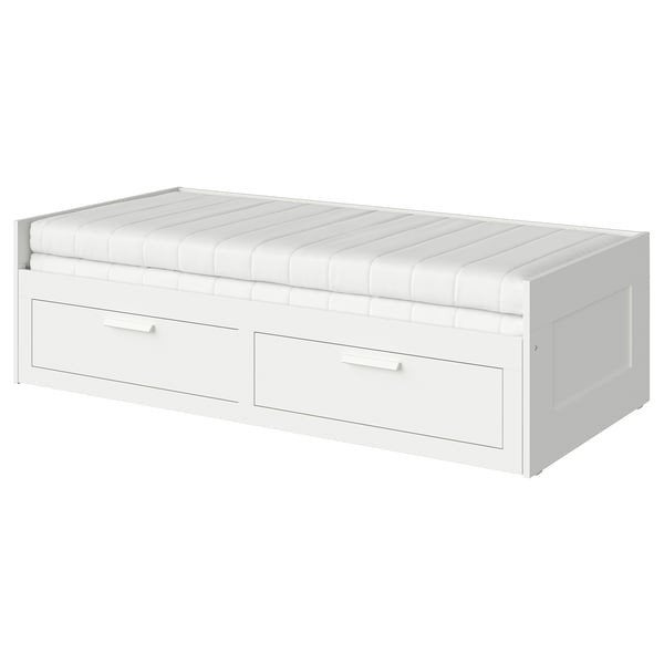 Ikea uitschuifbaar bed met 2 lades 1-persoons tot 2-persoon, Ophalen, Eenpersoons, Wit, Zo goed als nieuw