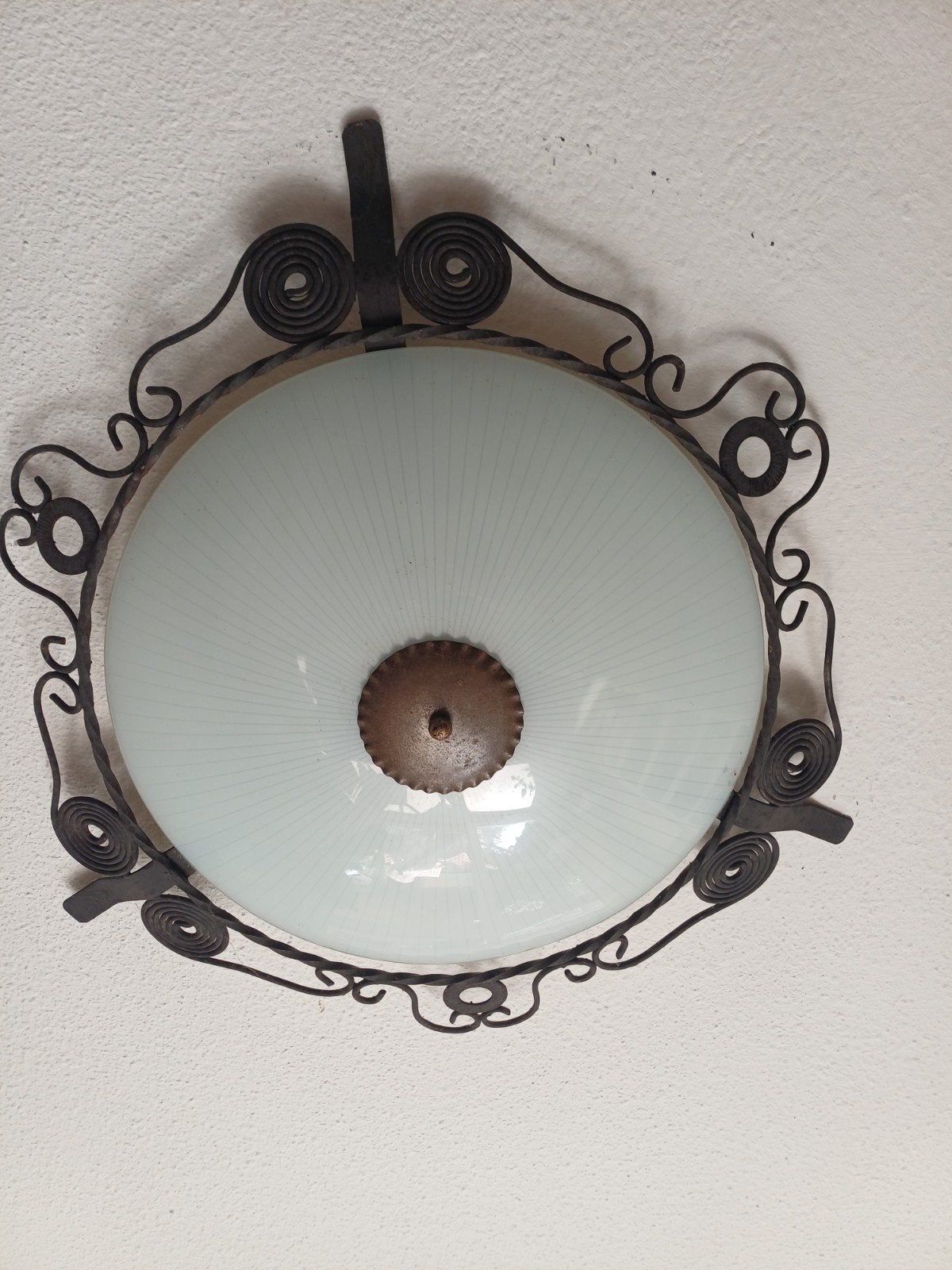 Antieke plafondlamp met smeedijzeren frame, 60 cm doorsnee, Ophalen