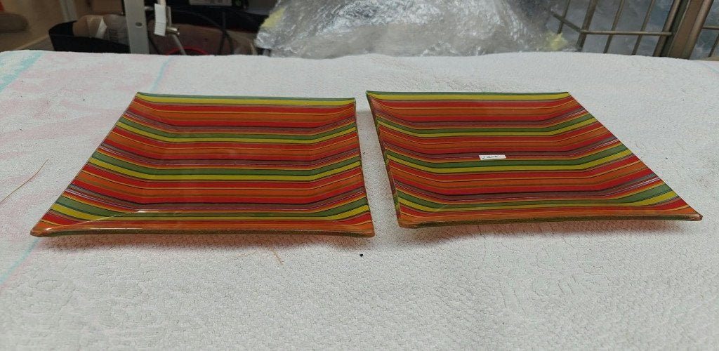 bord schaal in glas 2 stuks streepjes nieuw, Ophalen of Verzenden, Overige stijlen, Glas, Schaal of Schalen