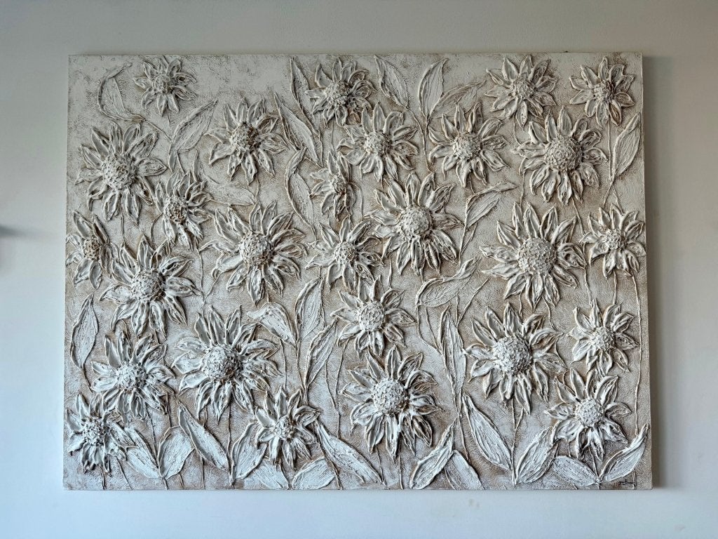 Origineel reliëfschilderij 'The Daisies Land', Jean Berney, Ophalen, Oorspronkelijke maker, Nieuw, 125 cm of meer