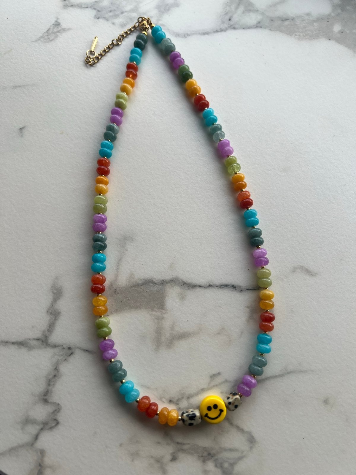 Handgemaakte Jade Kralen Ketting met Smiley Hanger, Overige kleuren, Nieuw, Ophalen of Verzenden, Steen of Mineraal