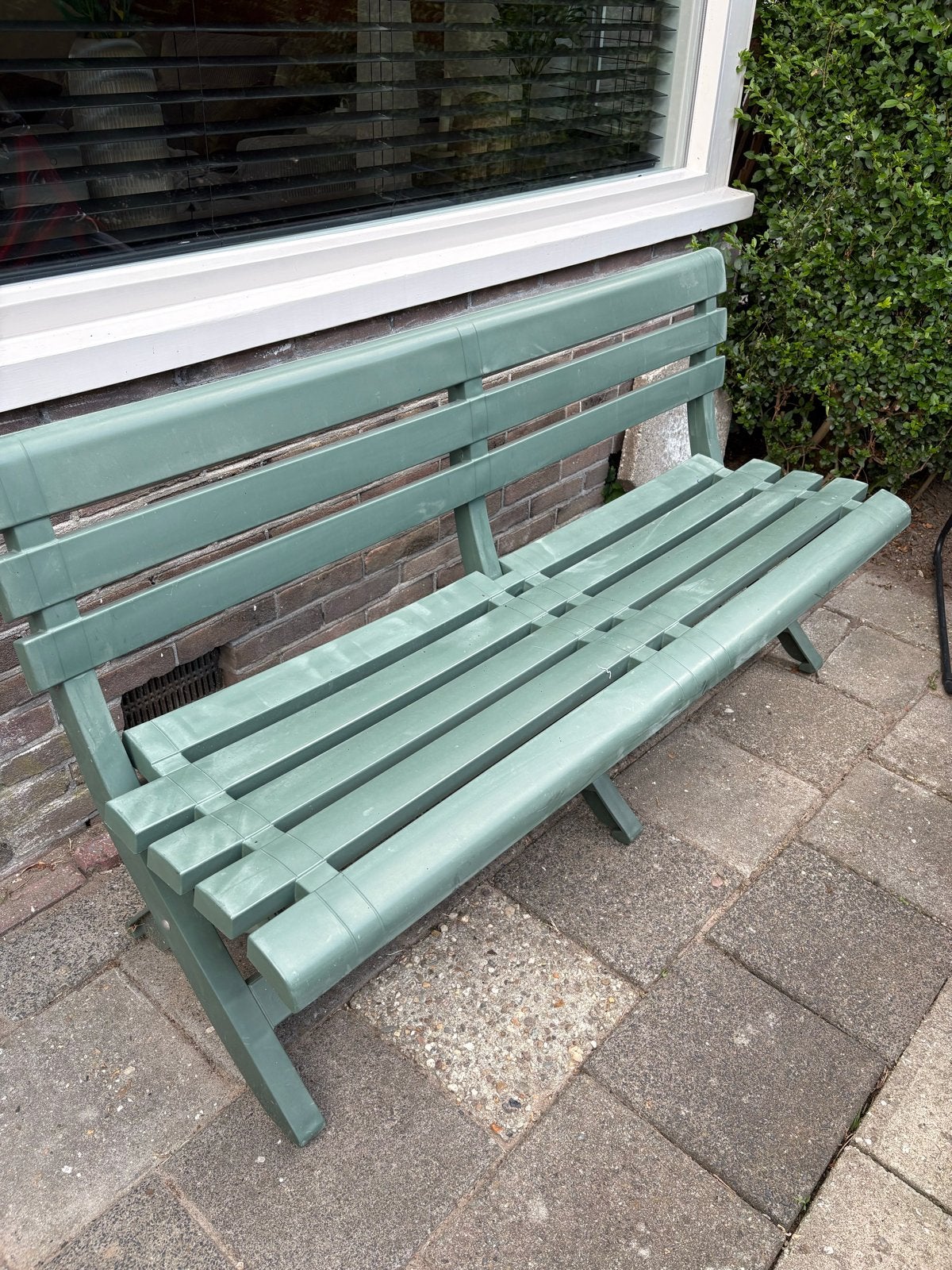 Groen tuinbankje - 150x45x75 cm, Tuin en Terras, Tuinbanken, Ophalen, Gebruikt, Kunststof