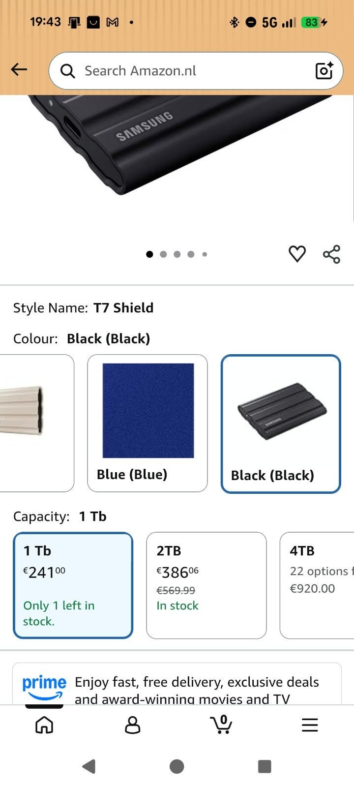 samsung t7 shield 1tb, Ophalen of Verzenden, Zo goed als nieuw, Laptop, USB