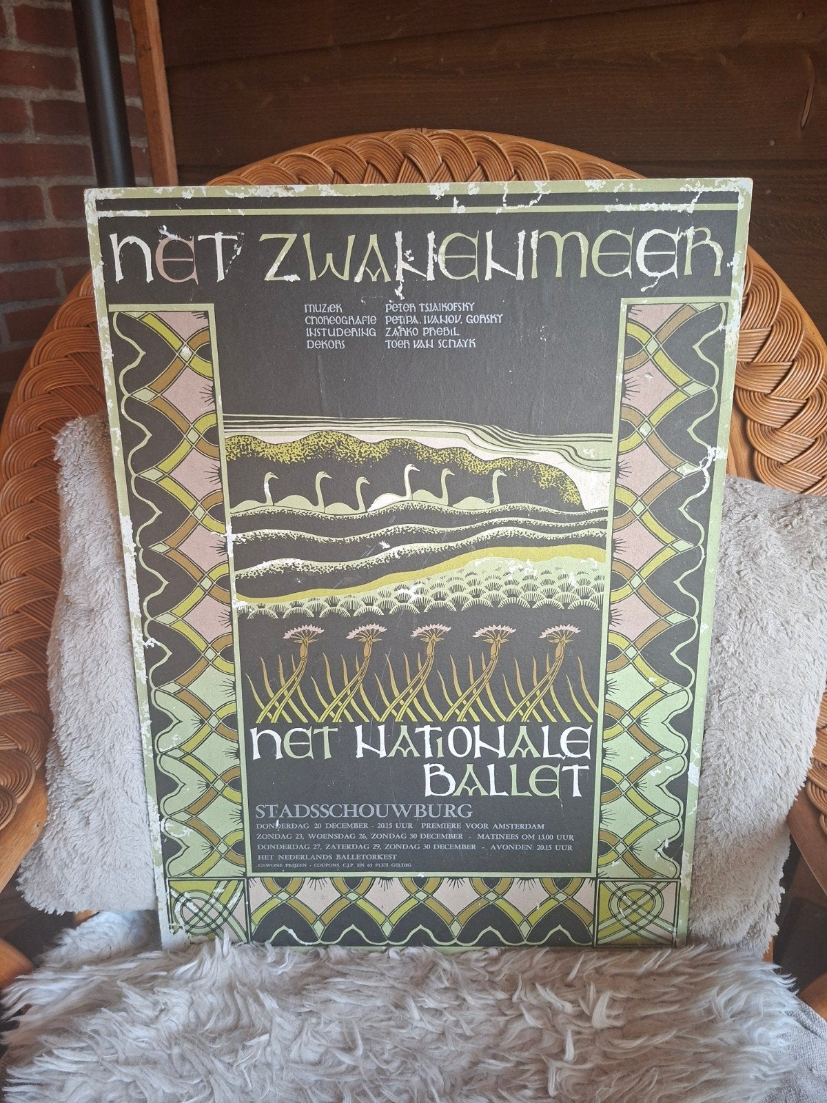 Vintage Zwanenmeer affiche op hout, Ophalen of Verzenden