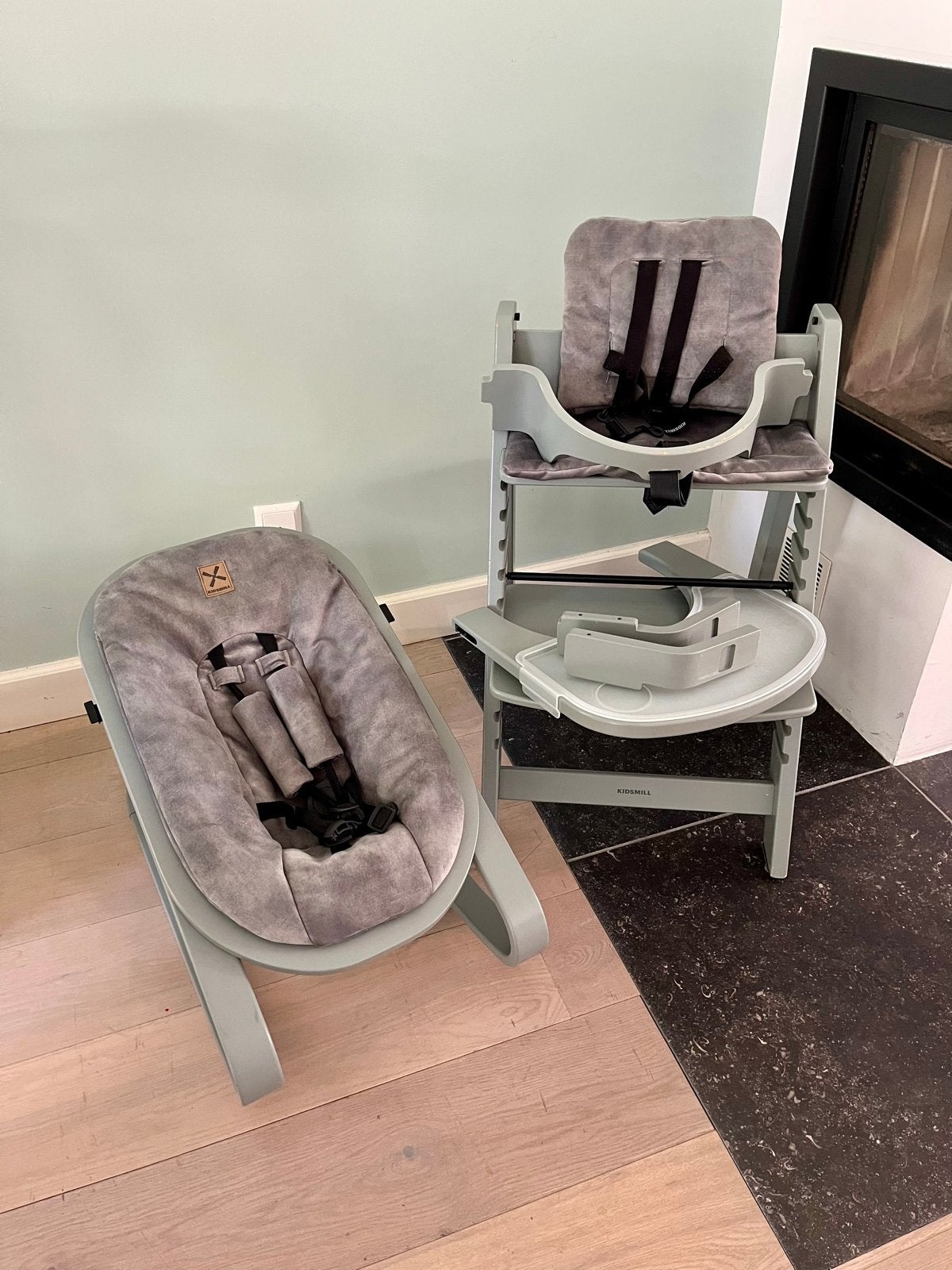Kidsmill kinderstoel met babyset en wipper, Ophalen, Gebruikt, Meegroeistoel, Aanschuifbaar