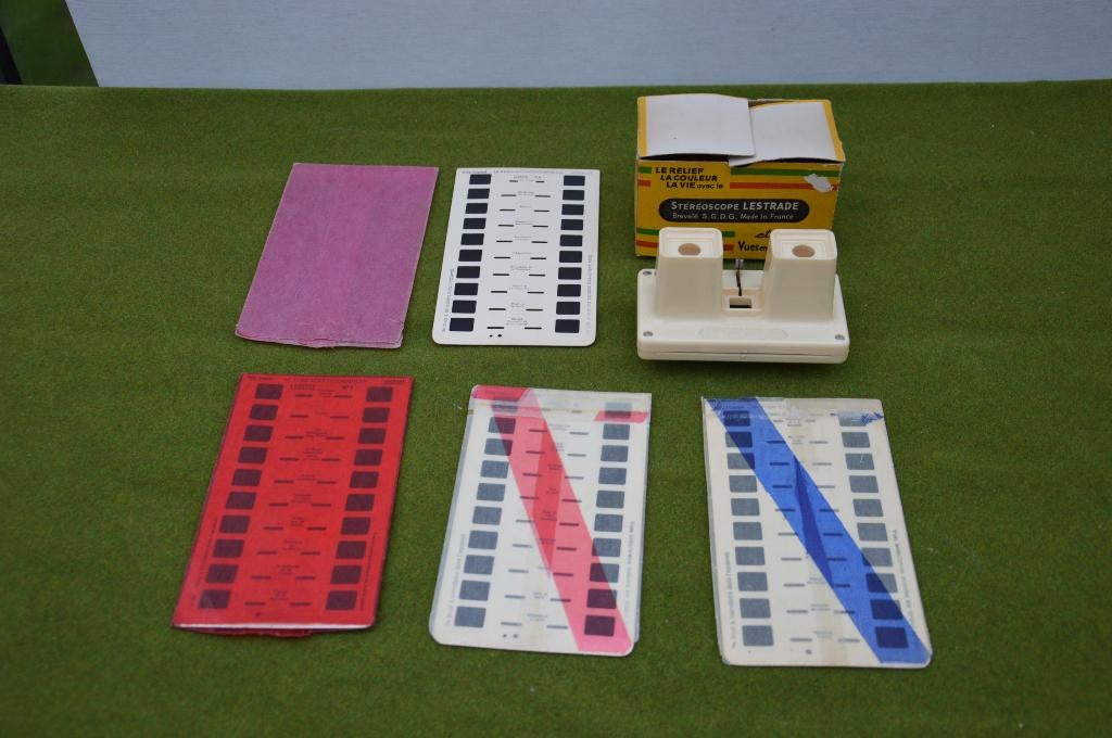 Oude Lestrade Simplex Stereoscope/ viewmaster in doos met 4, Ophalen of Verzenden