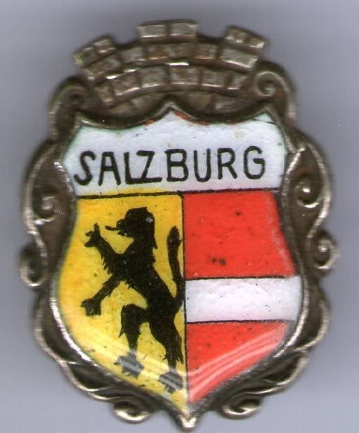 Salzburg email op zilverkleurig wapen speldje ( P_148a), Verzenden, Zo goed als nieuw, Stad of Land, Speldje of Pin