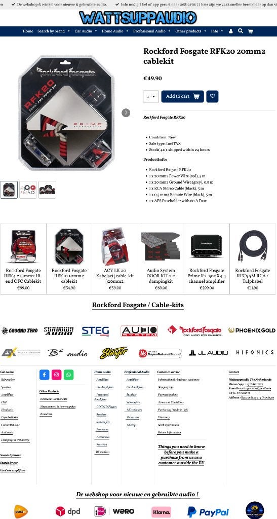 Rockford Fosgate RFK20 Kabelset/Versterker aansluitset 20mm2, Audio Design, Nieuw, Am Breilingsweg 3, 76709 Kronau, Duitsland