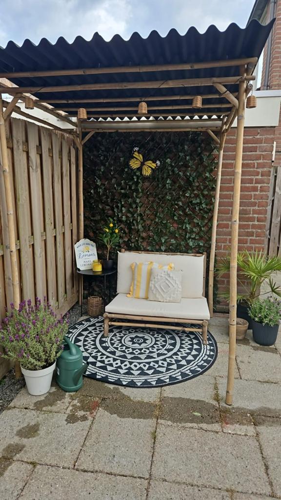 VidaXL Bamboe Pergola 170x170 cm incl. Zwarte golfplaten, Ophalen, Nieuw, Overige typen