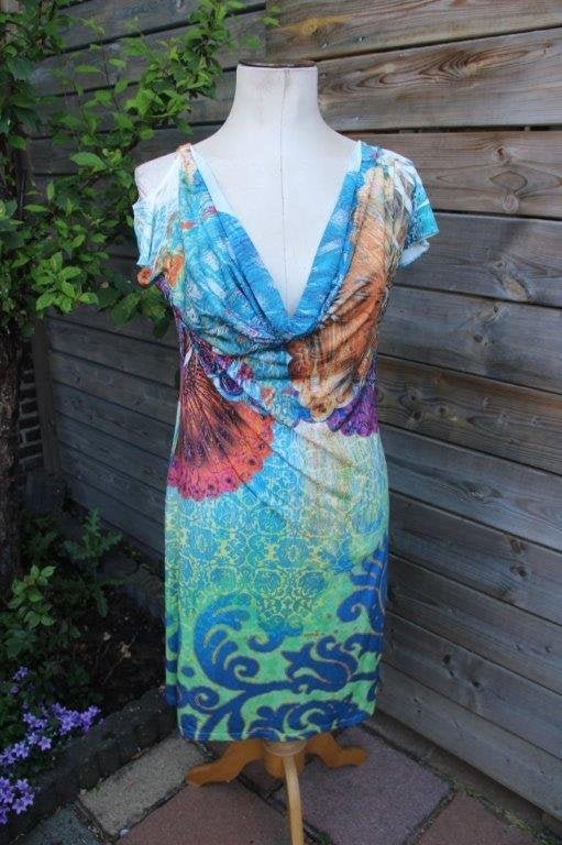 Jurk blauw/ groen/ oranje Eroke mt 46IT (EU40) cold Vaste pr, Maat 38/40 (M), Blauw, Ophalen of Verzenden, Zo goed als nieuw