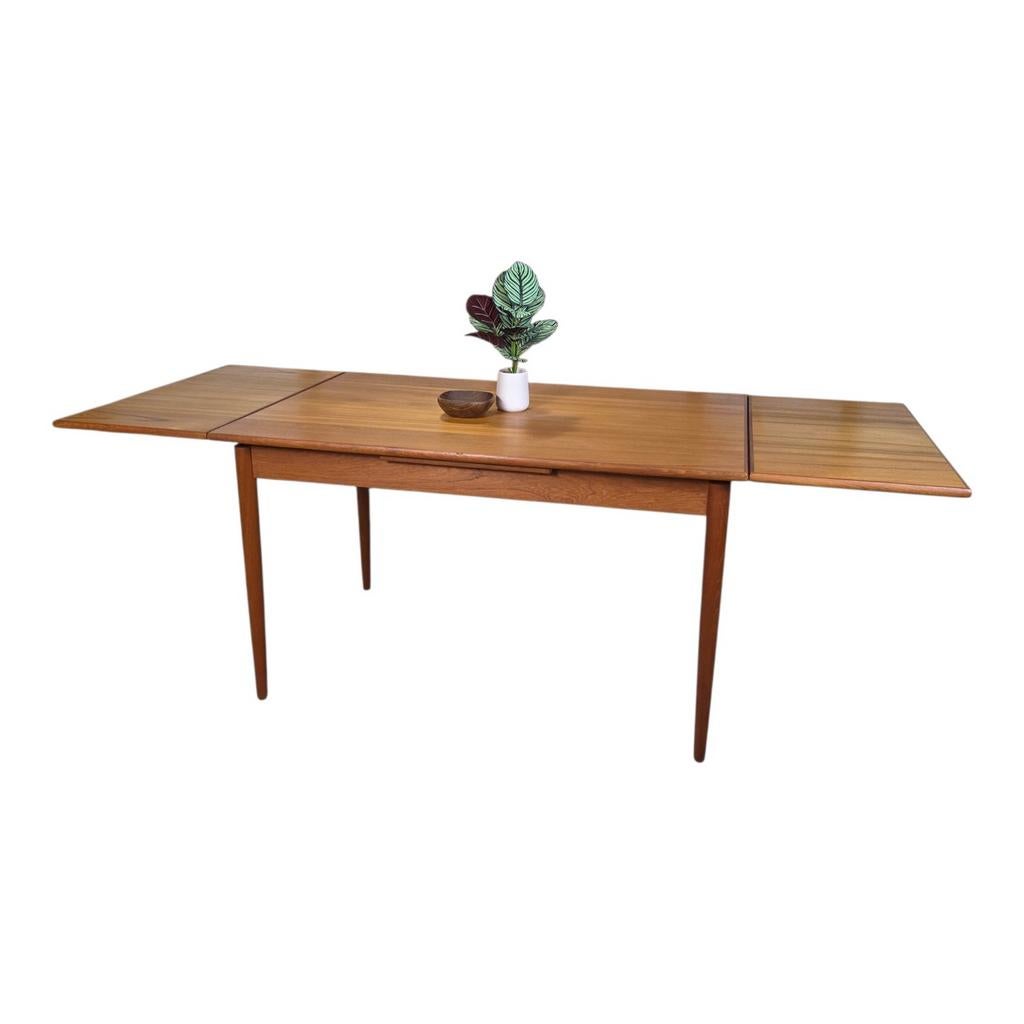 Vintage jaren 60 verlengbare Deense eettafel teak topstaat!, Huis en Inrichting, Gebruikt, Teakhout, 200 cm of meer, 50 tot 100 cm