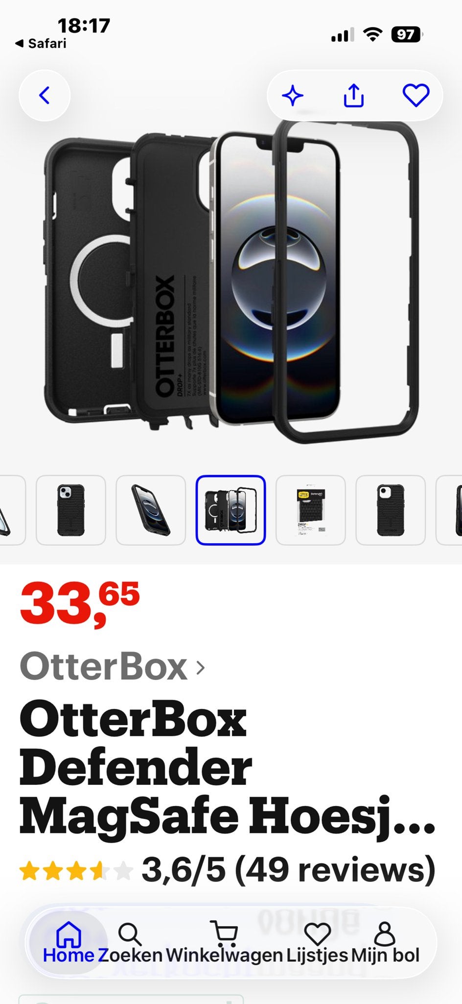 OtterBox Defender MagSafe Hoesje voor  Iphone 15, Telecommunicatie, Kunststof, IPhone 15, Zwart, MagSafe