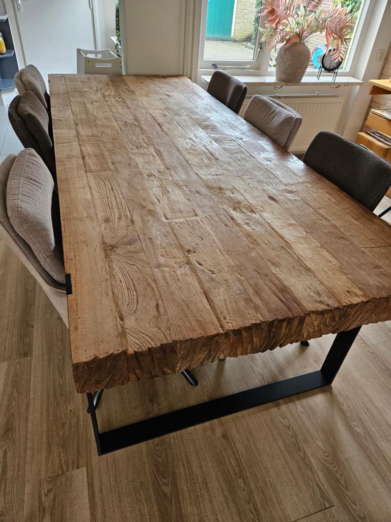 Robuuste Eettafel 250x100 cm, 100 tot 150 cm, 200 cm of meer, Zo goed als nieuw, Vijf personen of meer