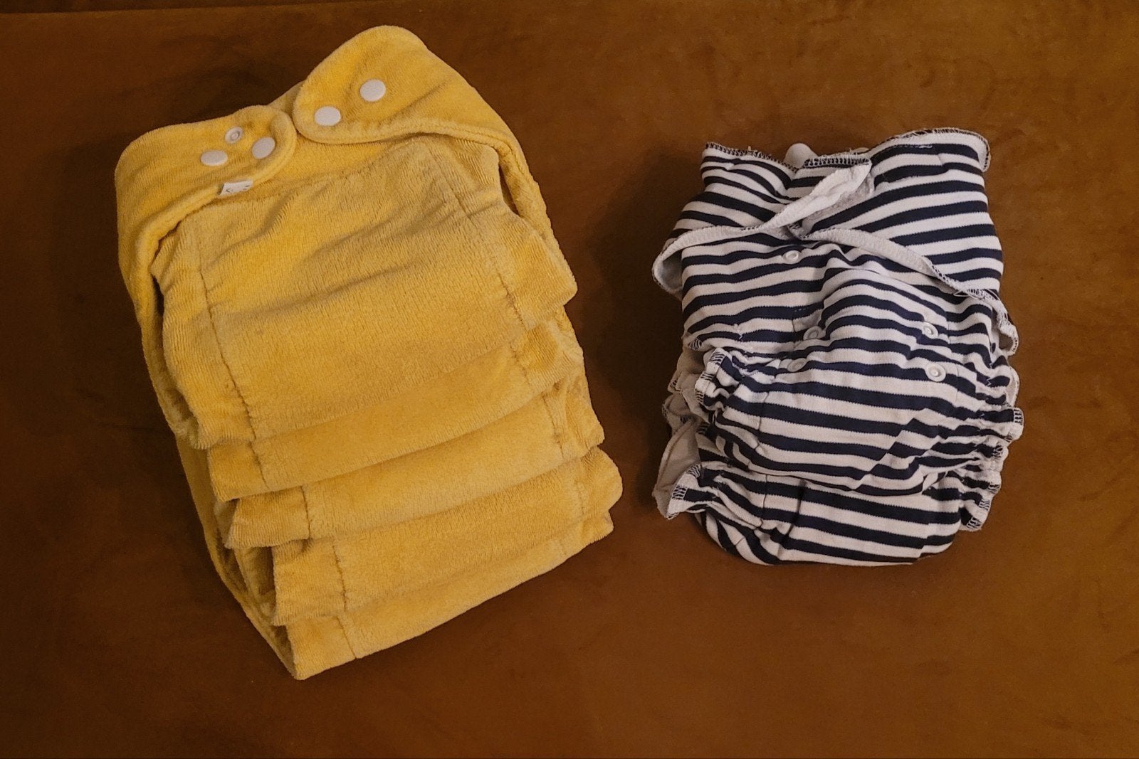 Set van 7 wasbare luiers Popolini - geel en gestreept, Ophalen of Verzenden, Gebruikt, Popolini, Jongetje of Meisje