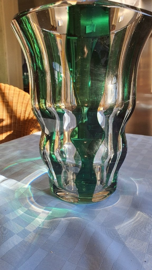 Vaas Val Sint Lambert Groen met Helder Kristal de Vaas is me, Ophalen, 23 cm, Handgemaakt, Groen