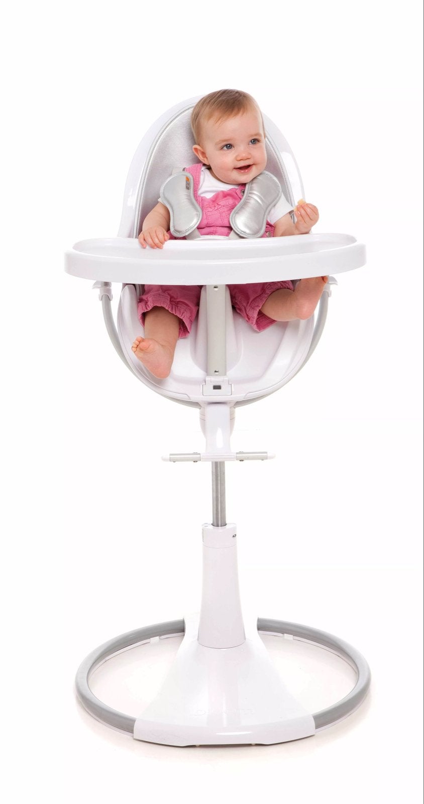 Bloom Fresco Chrome kinderstoel, wit met goudkleurig., Ophalen, Gebruikt, Meegroeistoel, Afneembaar eetblad