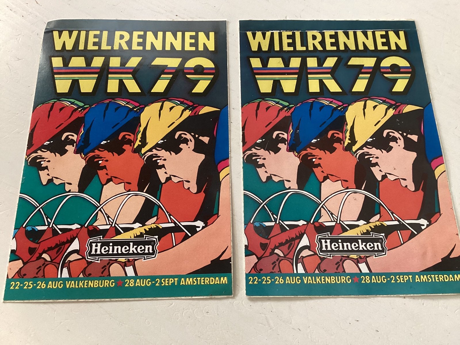 2 stickers WK Wielrennen 1979 Valkenburg Amsterdam, Verzenden, Zo goed als nieuw, Sport