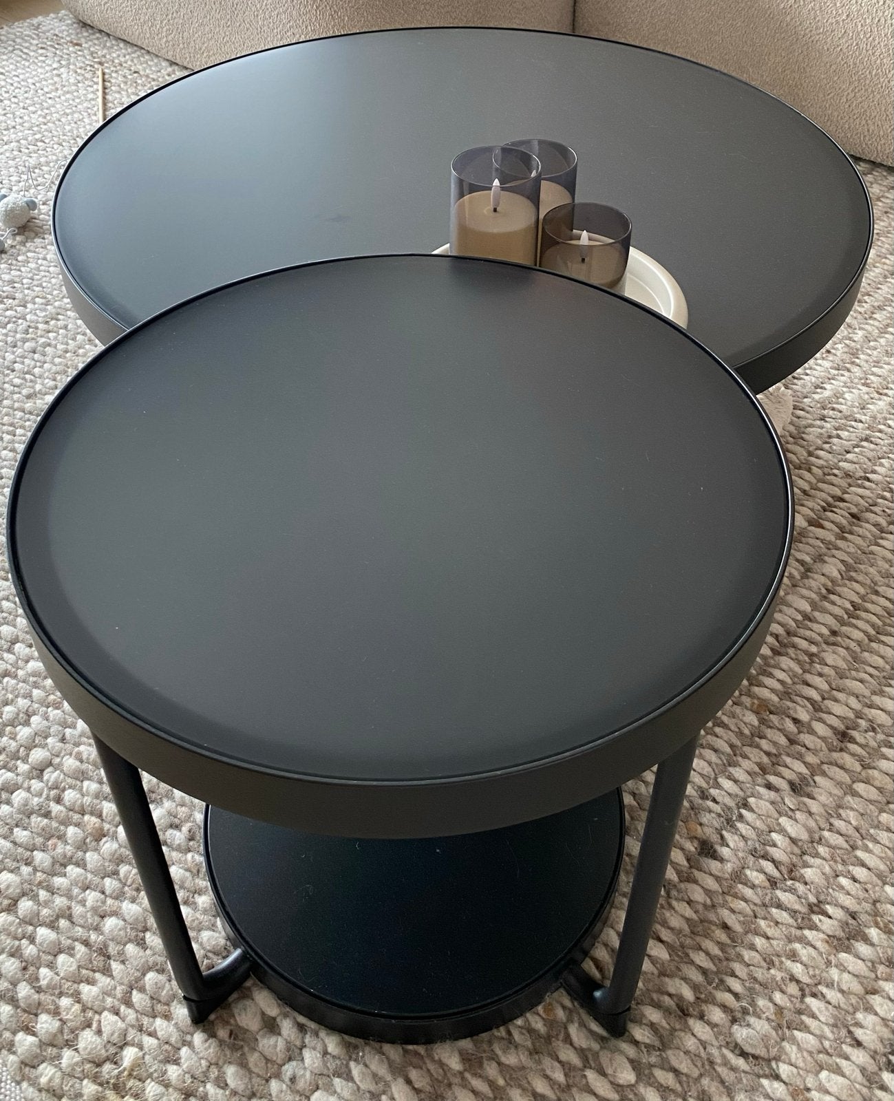 IKEA Frötorp salontafel/bijzettafel set, antraciet, Huis en Inrichting, Tafels | Salontafels, Ophalen, Gebruikt, Rond, 50 tot 100 cm