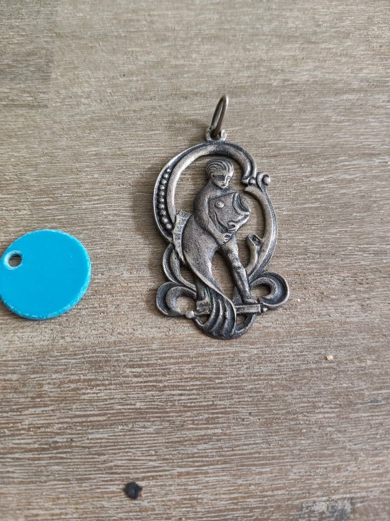 1399 oud zilveren waterman hanger uit 1960, Verzenden, Gebruikt, Zilver, Zilver