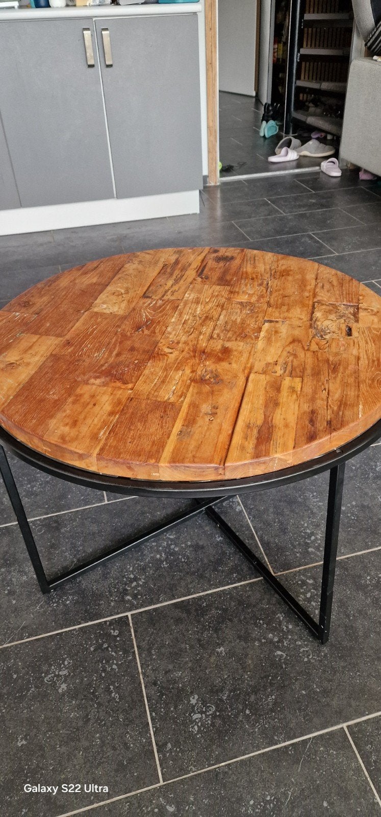 mangohout salontafel rondtafel, Huis en Inrichting, 50 – 75, 100 tot 150 cm, Rond, Zo goed als nieuw