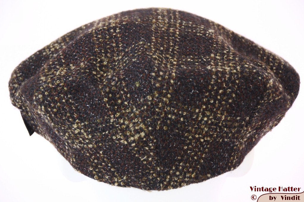 Platte pet Borsalino Ferla bruin geruit wol 55 = S -XS nieuw, 55 cm (S, 6⅞ inch) of minder, Nieuw, Pet, Borsalino