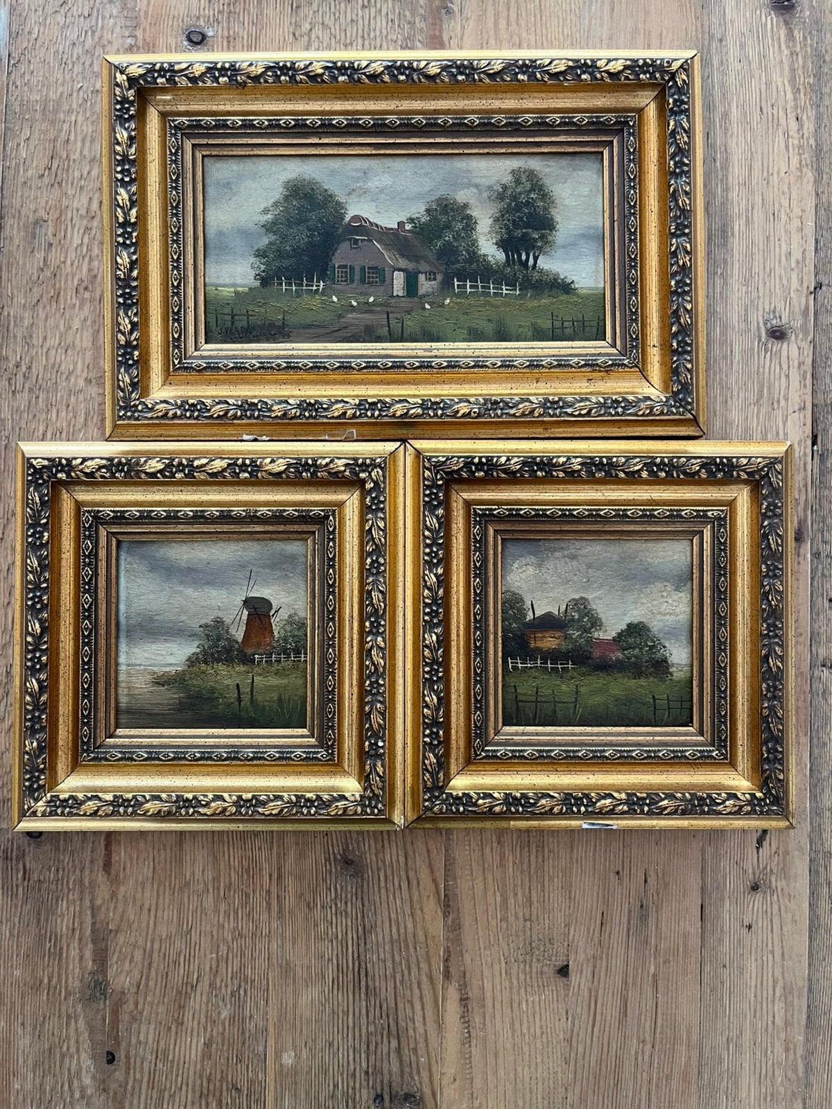 3 ingelijste schilderijtjes van J. Verda, Antiek en Kunst, Ophalen