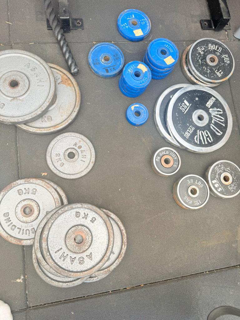 Diverse Halterschijven Set - Ongeveer 115 kg, 26 mm, Sport en Fitness, Fitnessmaterialen, Ophalen, Gebruikt, Armen, Halterschijven