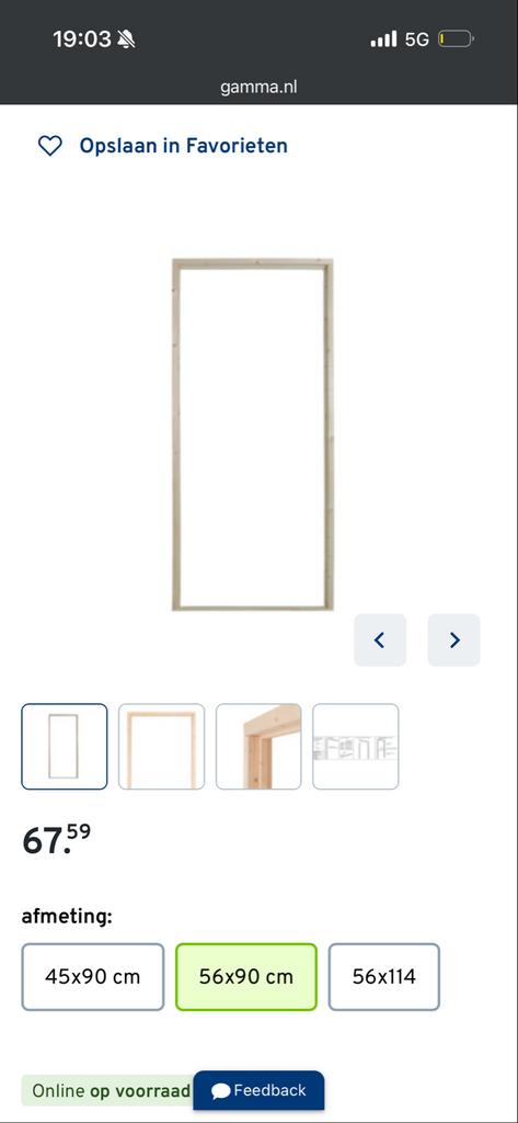 Vuren Binnendeurkozijn 56x90 Universeel, 80 tot 100 cm, Binnendeur, Nieuw, Ophalen of Verzenden
