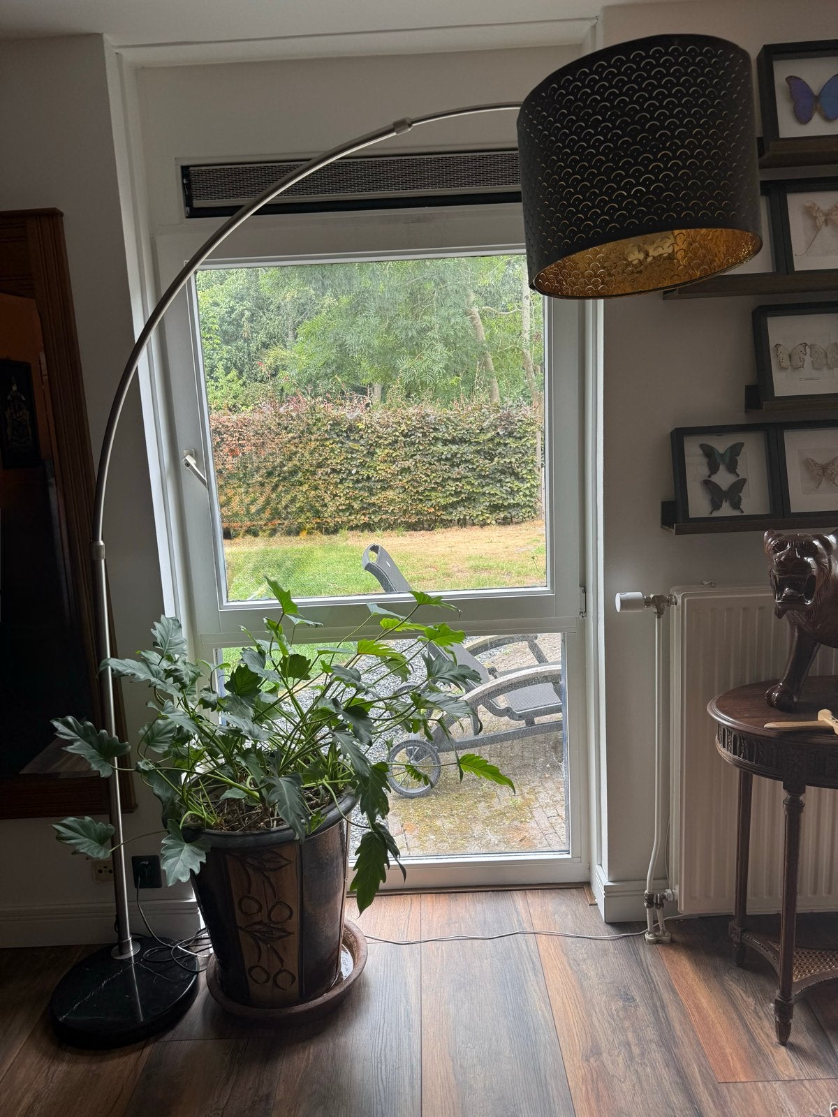 Moderne booglamp met marmeren voet - lengte verstelbaar, Ophalen, Gebruikt, 200 cm of meer, E27 (groot)