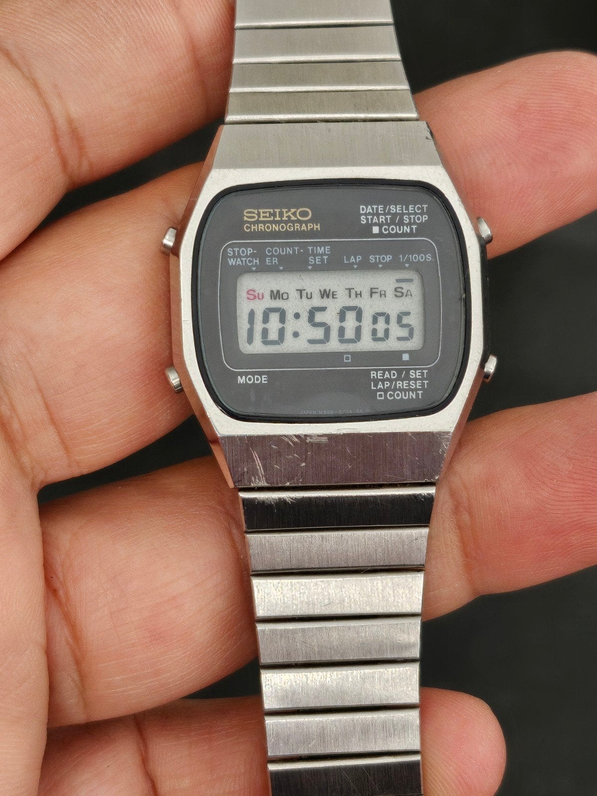 Vintage Seiko Chronograph Digitaal Horloge M929-5010, Gebruikt, Staal, Polshorloge, Ophalen of Verzenden