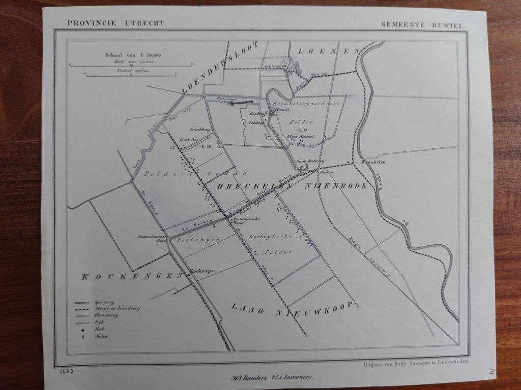 14 / Ruwiel Breukelen  Nijenrode Litho uit 1865 van J. Kuype, Ophalen of Verzenden
