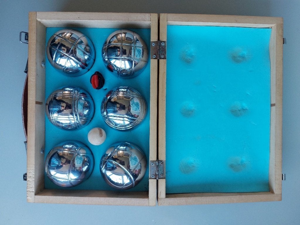 6 Jeu de Boules ballen in kistje, Ophalen of Verzenden, Zo goed als nieuw