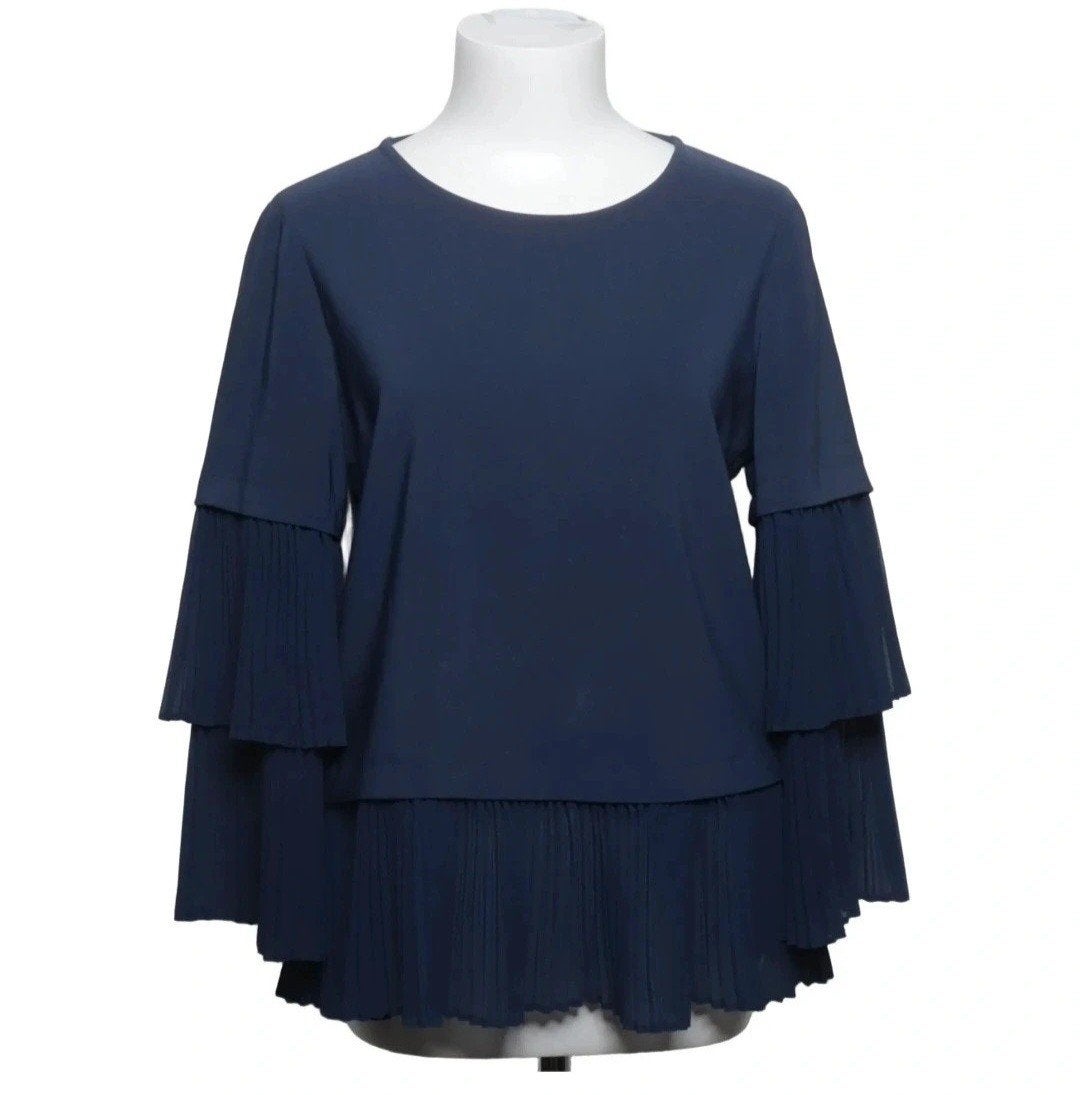 Caroline Biss Blauwe Blouse Plissé Ruffle Maat 36, Blauw, Ophalen of Verzenden, Zo goed als nieuw, Maat 36 (S)