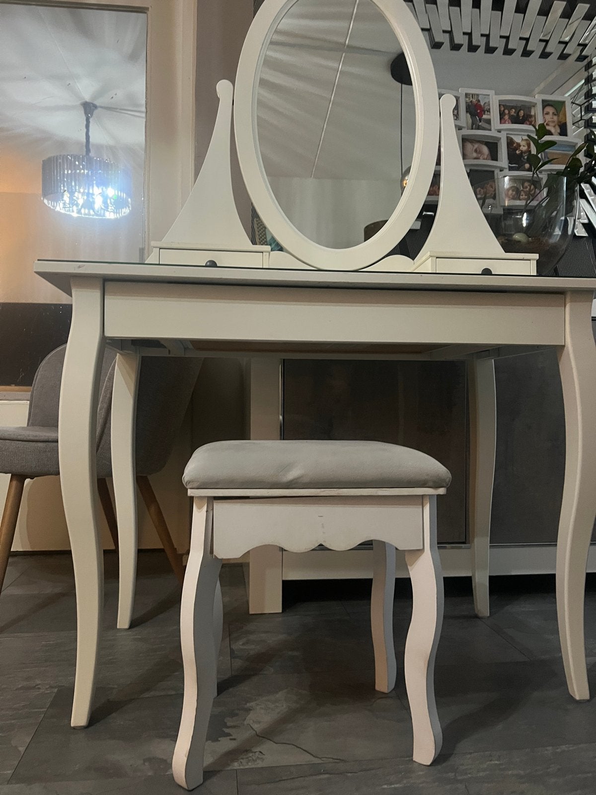 Witte kaptafel met spiegel en krukje, Huis en Inrichting, Tafels | Kaptafels, Gebruikt, 100 tot 150 cm, Hout, 50 tot 100 cm