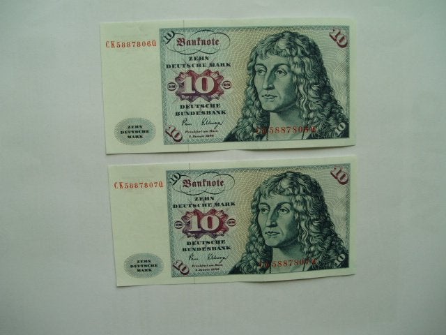 1595. Duitsland, 2 X 10 deutsche mark 1980 VF., Postzegels en Munten, Bankbiljetten | Europa | Niet-Eurobiljetten, Verzenden, Duitsland