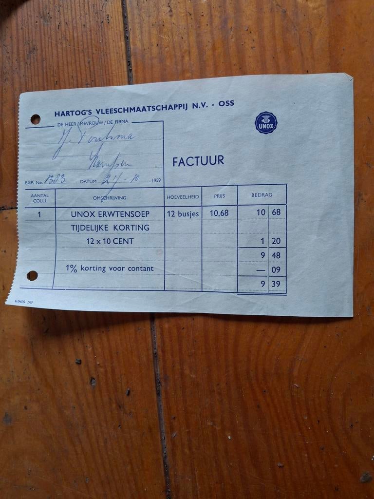 Historische Unox - Hartog's Vleeschmaatsc, Ophalen of Verzenden, 1940 tot 1960, Nederland, Knipsel(s)