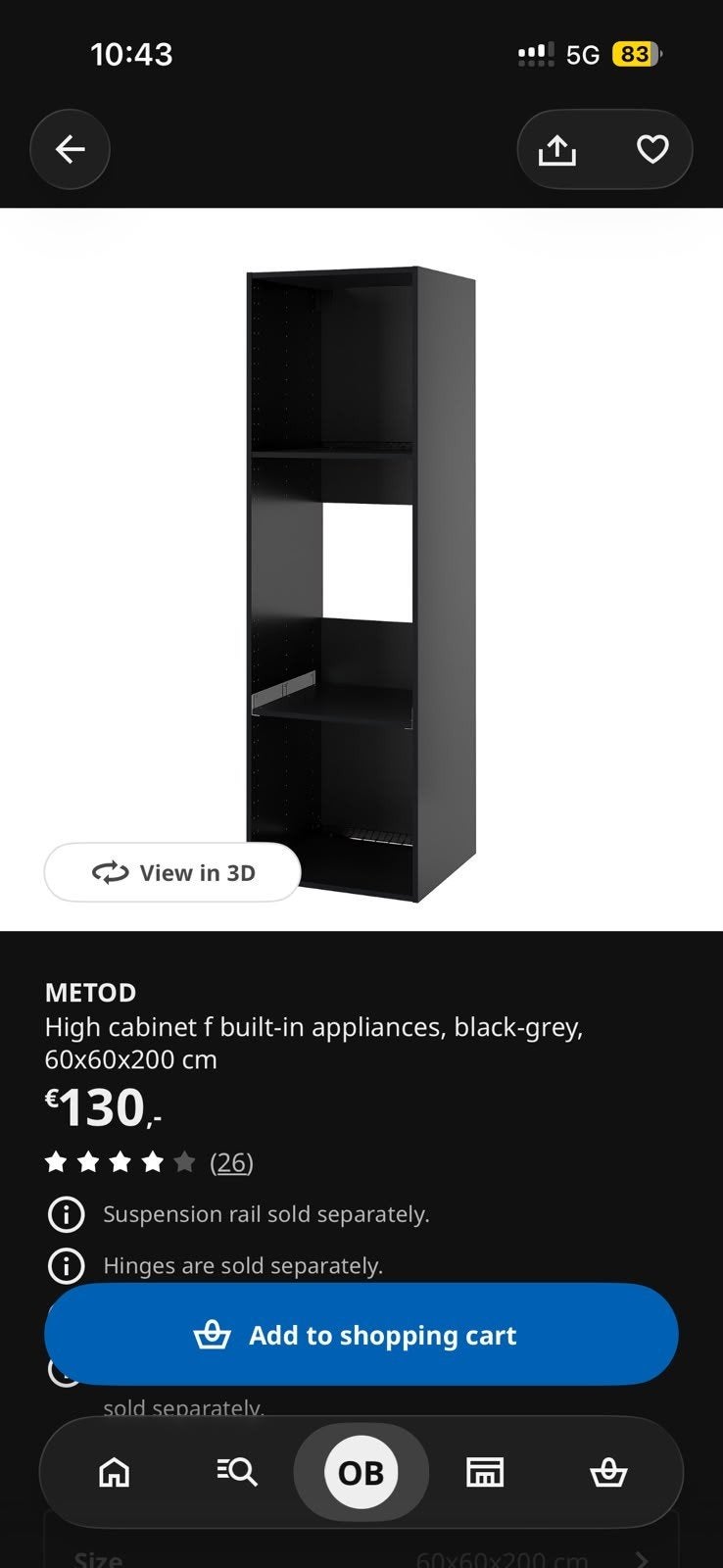 IKEA METOD Hoge kast voor inbouwapparatuur, zwartgrijs, Huis en Inrichting, Ophalen of Verzenden, Nieuw